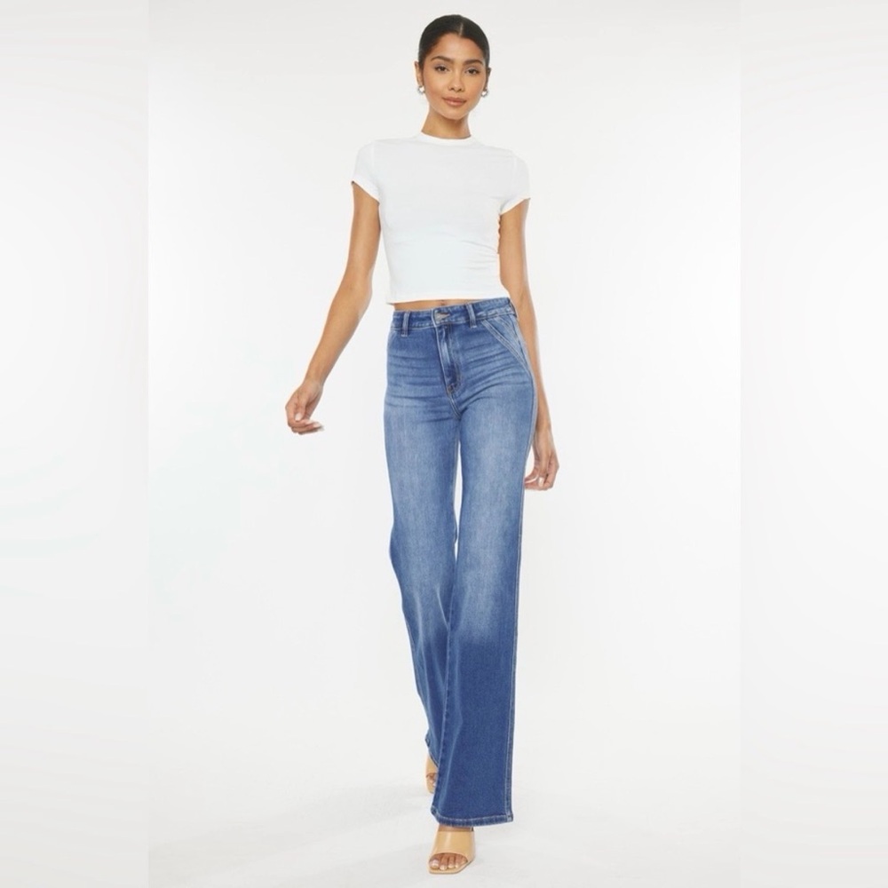 KanCan Medium Blue High-Rise Wide Leg Jeans